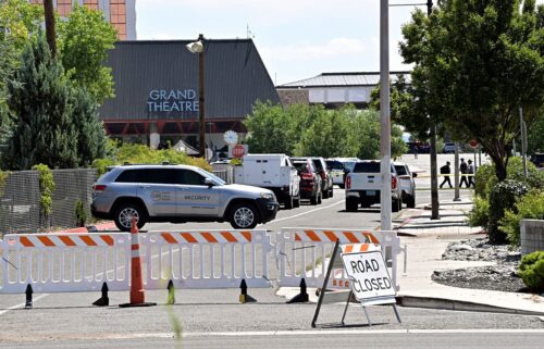 An entrance to the Grand Sierra Resort is closed off during the investigation of a shooting that occurred at the resort in Reno