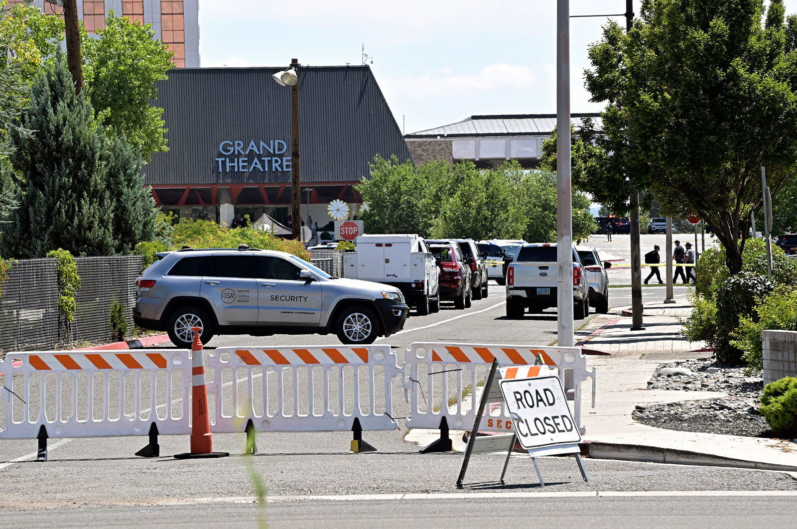 <i>Andy Barron/AP via CNN Newsource</i><br/>An entrance to the Grand Sierra Resort is closed off during the investigation of a shooting that occurred at the resort in Reno