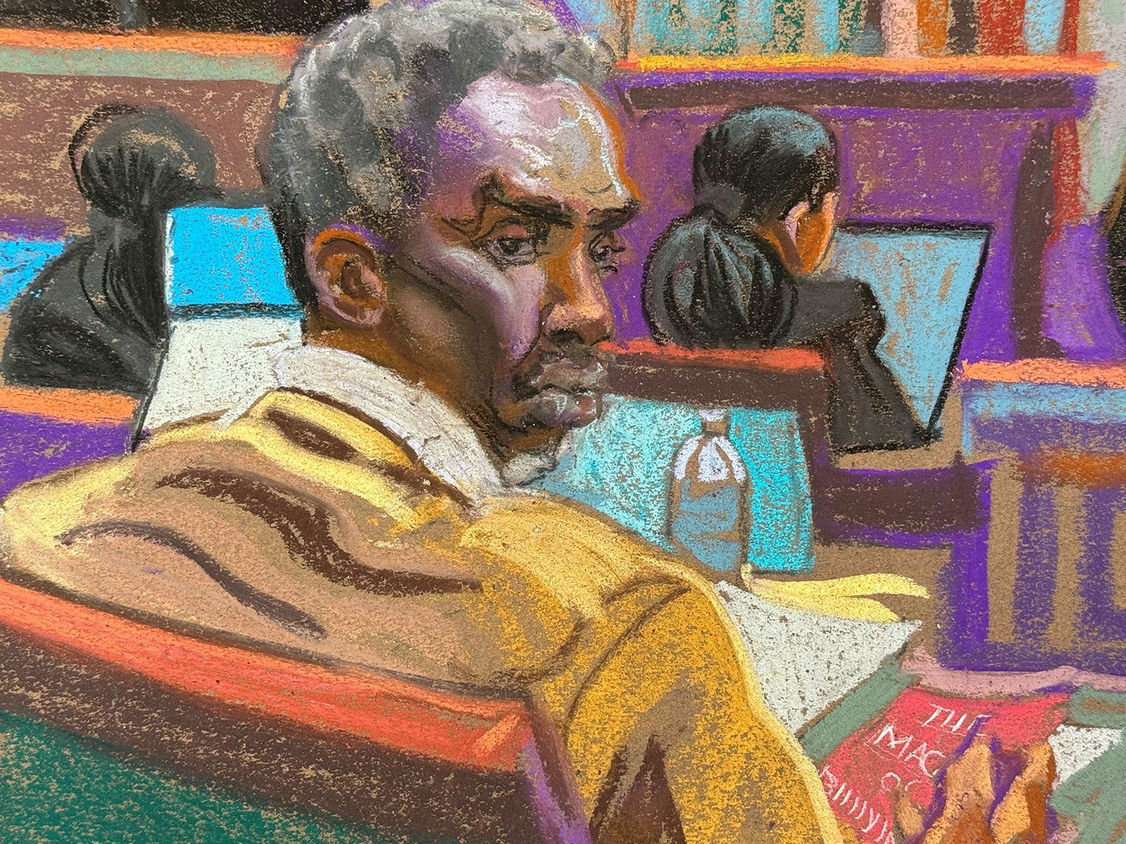 <i>Christine Cornell via CNN Newsource</i><br/>Combs looks on as accuser “Jane” continues her testimony on Wednesday