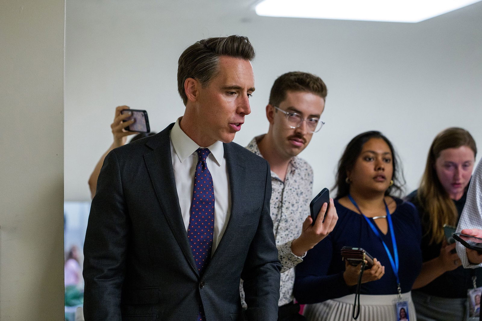 <i>Aaron Schwartz/Sipa USA via CNN Newsource</i><br/>Sen. Josh Hawley in the basement of the US Capitol in Washington