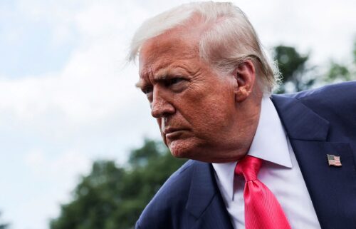 President Donald Trump speaks with reporters in Washington