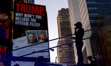 A billboard in New York's Times Square calls for the release of the Epstein files on July 23.