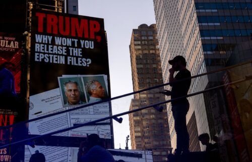 A billboard in New York's Times Square calls for the release of the Epstein files on July 23.