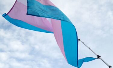 A transgender pride flag is waved during a rally against President Donald Trump's executive actions targeting transgender people