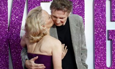 Pamela Anderson and Liam Neeson attend "The Naked Gun" UK Premiere at Cineworld Leicester Square on July 22 in London.