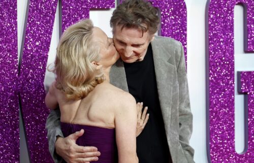 Pamela Anderson and Liam Neeson attend "The Naked Gun" UK Premiere at Cineworld Leicester Square on July 22 in London.