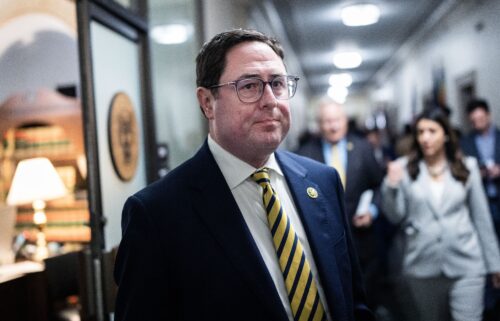 Rep. Mike Flood leaves a meeting in Longworth Building in Washington