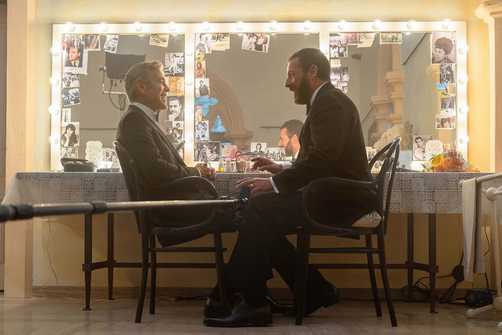 <i>Peter Mountain/Netflix via CNN Newsource</i><br/>George Clooney stars as Jay Kelly and Adam Sandler as Ron Sukenick on the set of