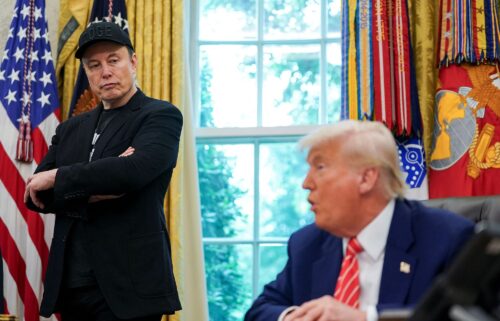 US President Donald Trump and Elon Musk attend a press conference in the Oval Office of the White House in Washington