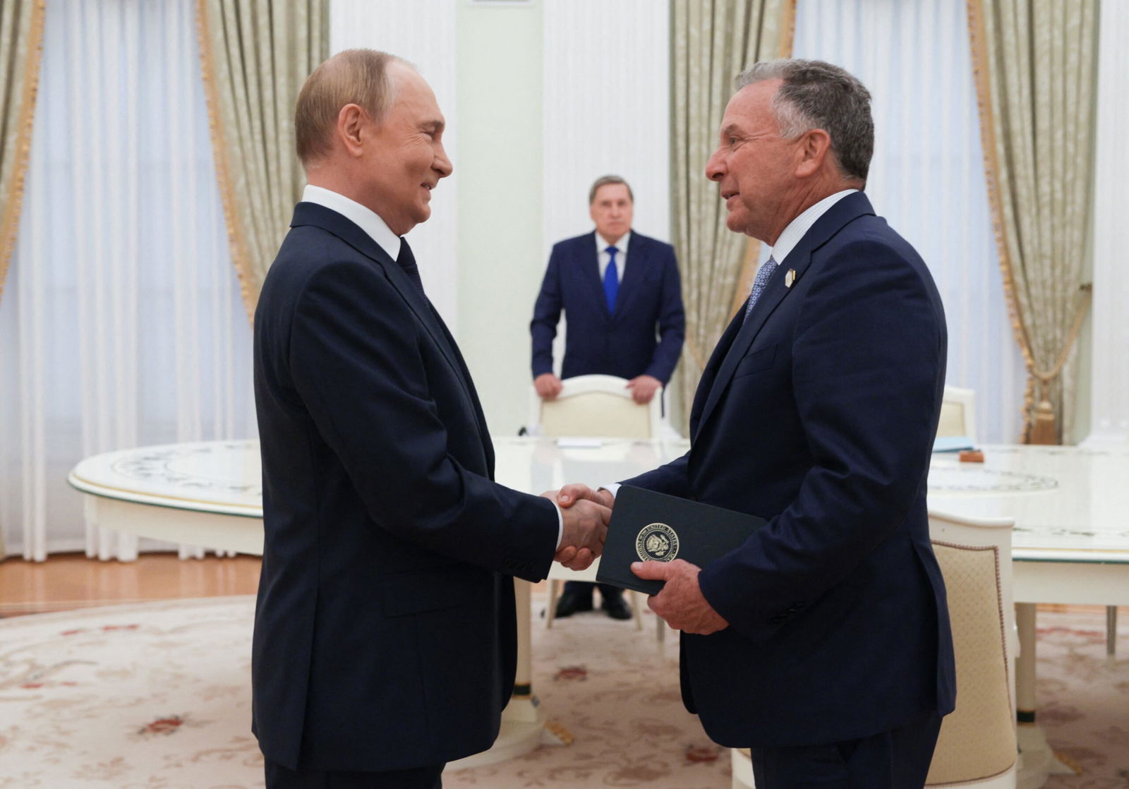 <i>Gavriil Grigorov/AFP/POOL/Getty Images via CNN Newsource</i><br/>Russia's President Vladimir Putin and US special envoy Steve Witkoff met for about three hours in Moscow on Wednesday