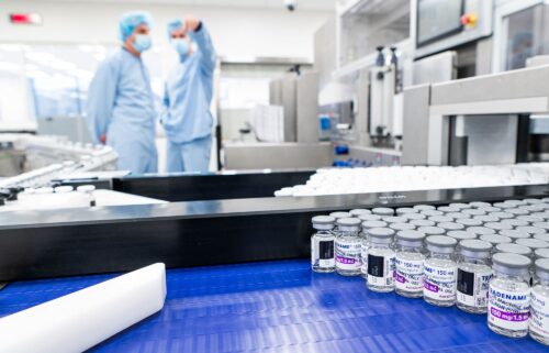 Pills lying in a packaging machine at pharmaceuticals manufacturer AstraZeneca in Germany in October 2016.