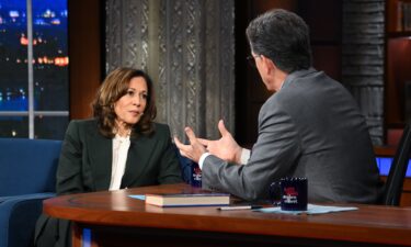 The Late Show with Stephen Colbert and guest Vice President Kamala Harris during Thursday’s July 31 show.