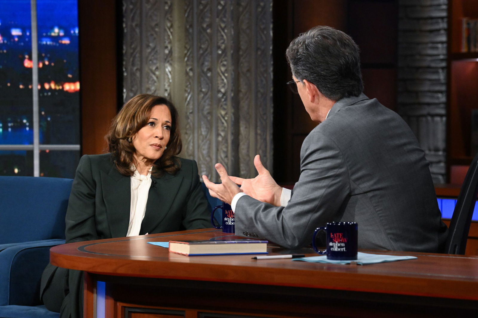 <i>Scott Kowalchyk/CBS via CNN Newsource</i><br/>The Late Show with Stephen Colbert and guest Vice President Kamala Harris during Thursday’s July 31 show.