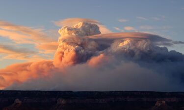 Pyrocumulus clouds formed by the Dragon Bravo Fire are seen at the Grand Canyon in northern Arizona on Sunday