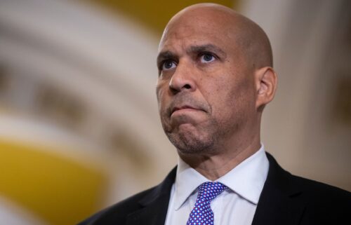 Sen. Cory Booker looks on during a press conference at the US Capitol July 22