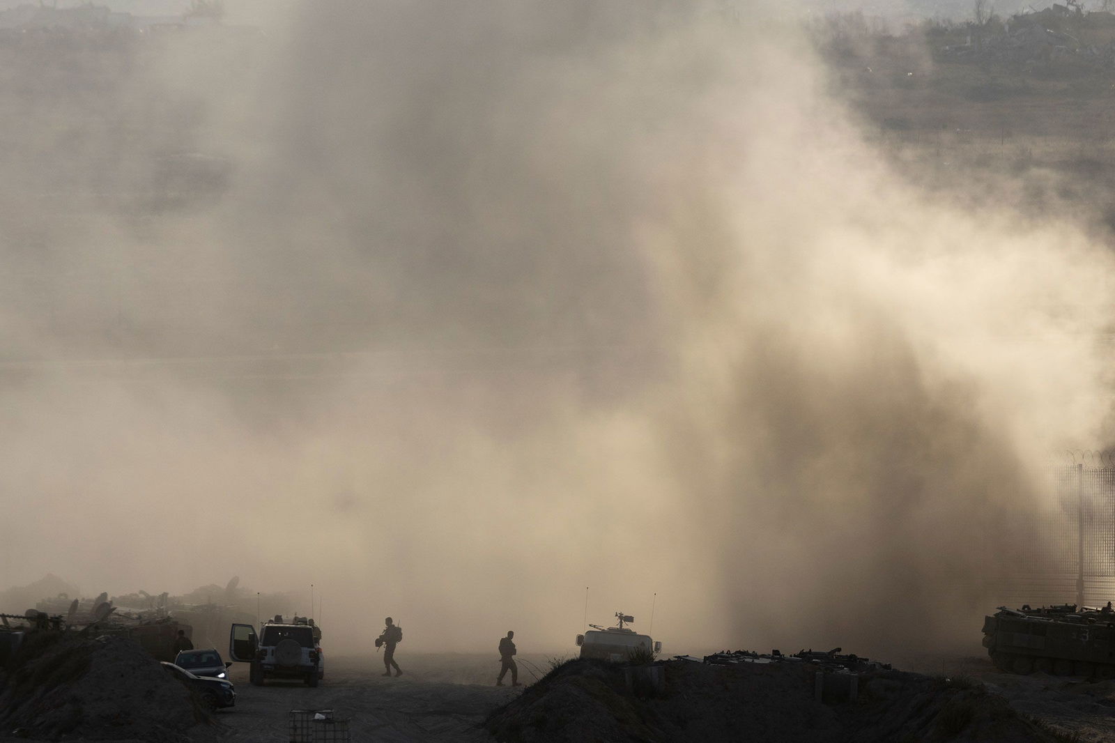 <i>Amir Levy/Getty Images/File via CNN Newsource</i><br/>Israeli soldiers near the border with Gaza on Wednesday. Prime Minister Benjamin Netanyahu said Israel intends to take military control of all of Gaza despite protests.
