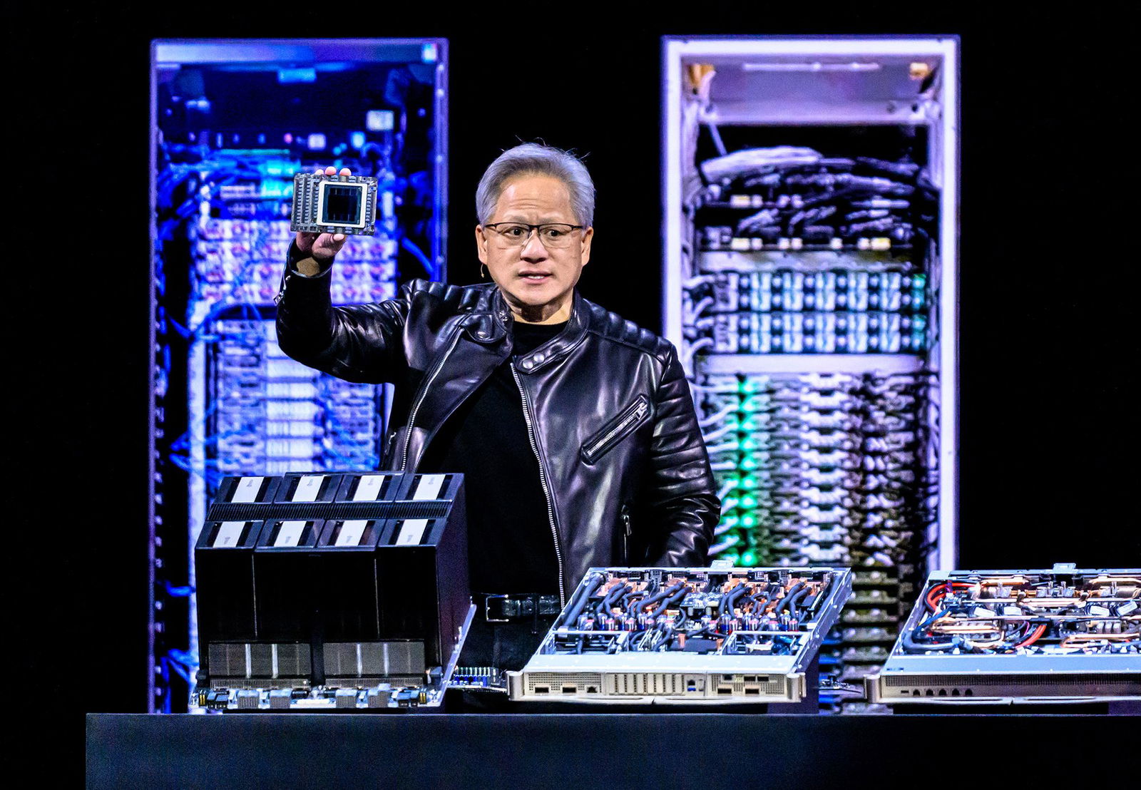 <i>Josh Edelson/AFP/Getty Images via CNN Newsource</i><br/>Nvidia CEO Jensen Huang delivers the keynote address at the GTC AI Conference in San Jose