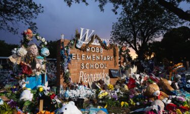 A memorial honors the 21 victims gunned down at Robb Elementary School in 2022.