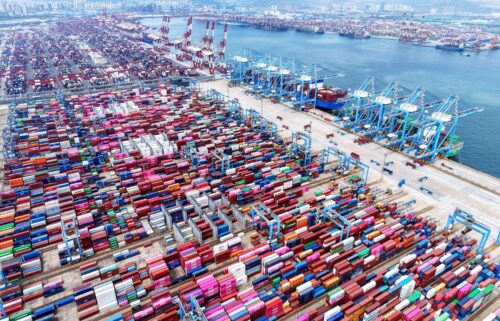 Containers are seen at the port in Qingdao