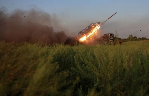Ukrainian servicemen fire a BM-21 Grad multiple rocket launch system towards Russian troops near the frontline town of Pokrovsk in Ukraine's Donetsk region on June 8.