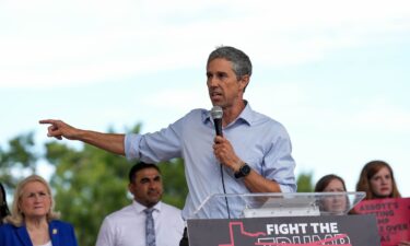 Beto O'Rourke speaks alongside elected officials gathered for a rally ahead of a public hearing on the proposed congressional redistricting on July 26 in Houston as he raises funds for Democratic members of the state legislature who left Texas to stall the plan.