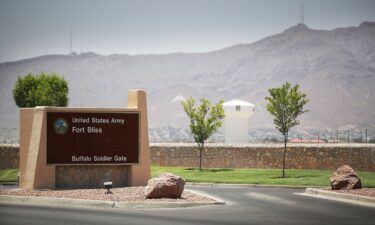 An entrance to Fort Bliss is seen in Texas in June 2018. A 22-year-old US Army soldier in Texas was arrested on August 6 and charged with attempting to send sensitive information about US battle tanks to Russia.