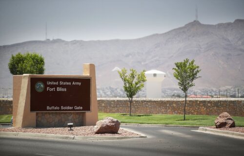 An entrance to Fort Bliss is seen in Texas in June 2018. A 22-year-old US Army soldier in Texas was arrested on August 6 and charged with attempting to send sensitive information about US battle tanks to Russia.