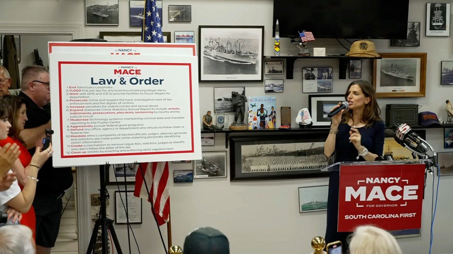 <i>CNN via CNN Newsource</i><br/>Rep. Nancy Mace speaks during a town hall in Myrtle Beach
