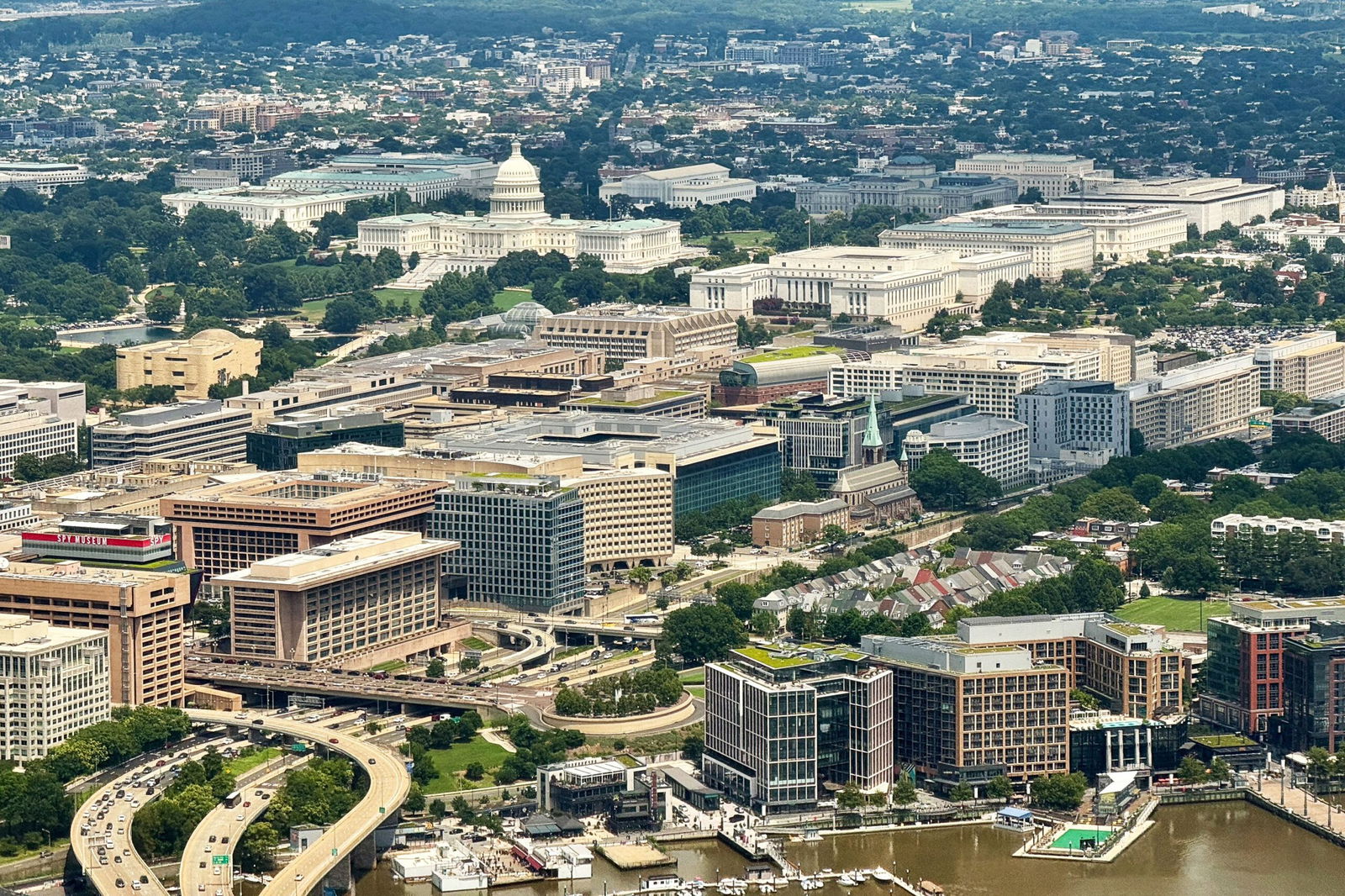 <i>Daniel Slim/AFP/Getty Images via CNN Newsource</i><br/>An aerial view of the US Capitol building and Washington