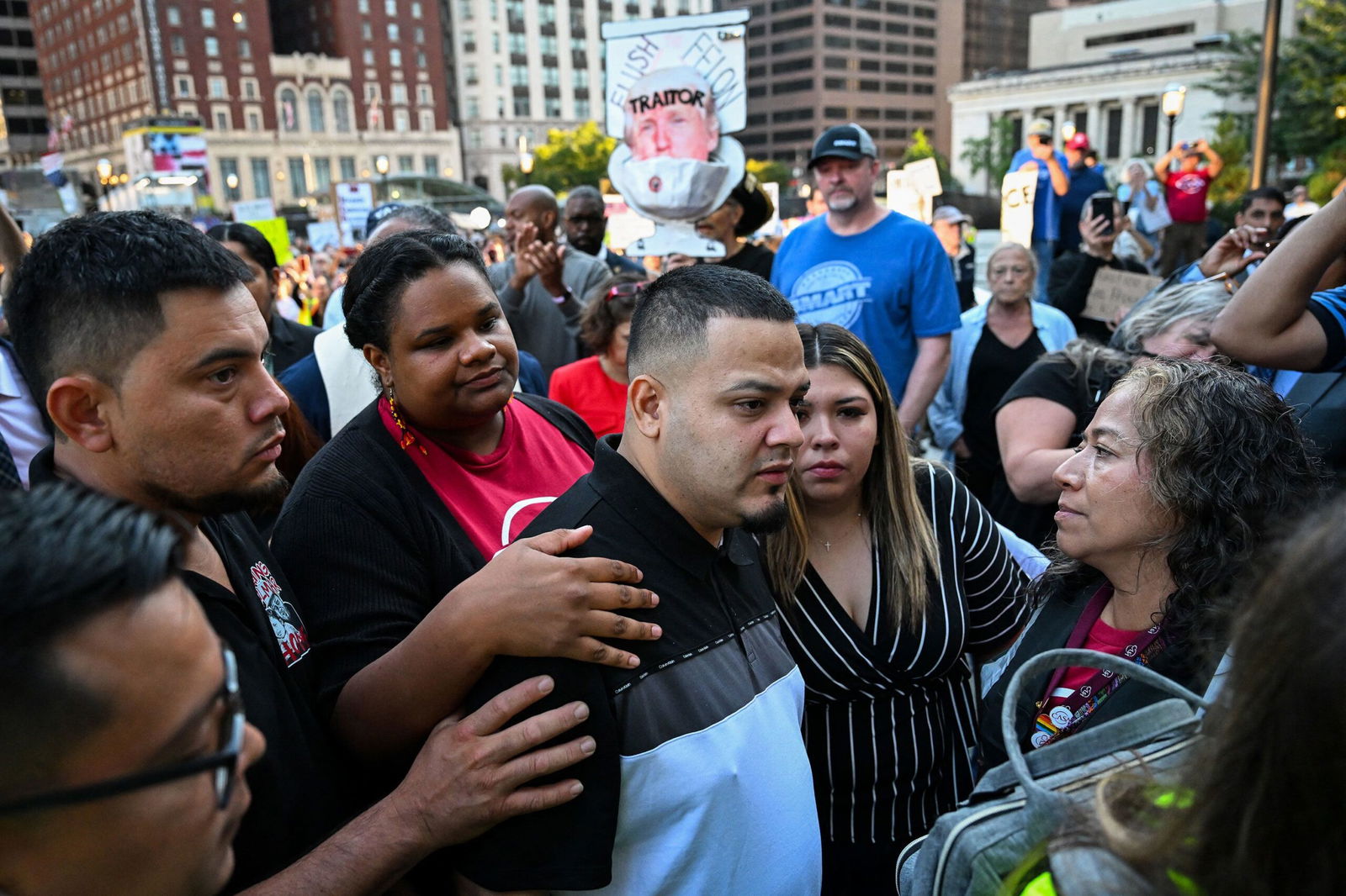 <i>Roberto Schmidt/AFP via Getty Images via CNN Newsource</i><br/>Salvadoran migrant and US resident Kilmar Abrego Garcia walks with his wife Jennifer Vasquez as he arrives at a US Immigration and Customs Enforcement (ICE) field office in Baltimore
