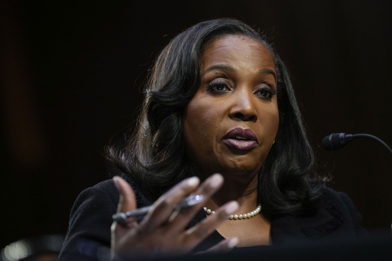 <i>Drew Angerer/Getty Images/File via CNN Newsource</i><br/>Lisa Cook is pictured at a Senate hearing on June 21