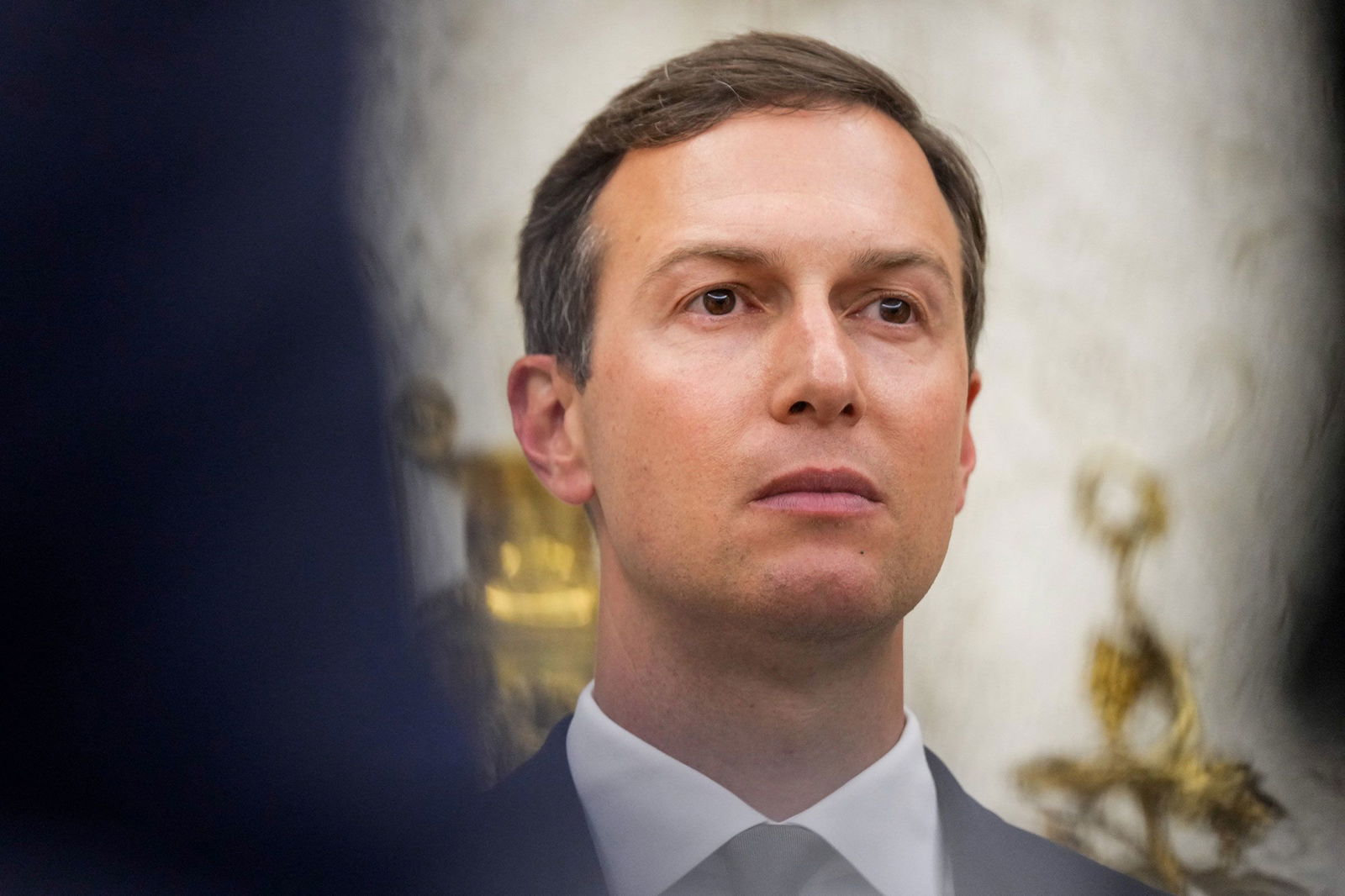 <i>Kent Nishimura/Reuters/File via CNN Newsource</i><br/>Jared Kushner looks on during a swearing-in ceremony of Special Envoy Steve Witkoff in the Oval Office at the White House on May 6.