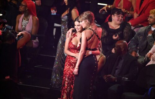 Selena Gomez and Taylor Swift are pictured at the 2023 MTV Video Music Awards.