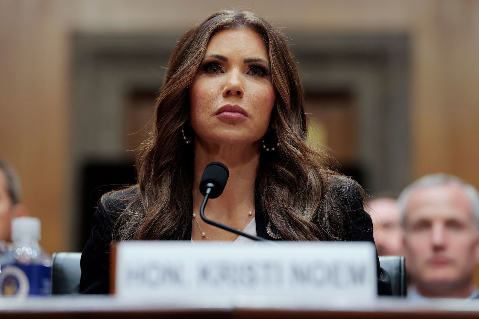 <i>Anna Moneymaker/Getty Images via CNN Newsource</i><br/>Homeland Security Secretary Kristi Noem speaks during a hearing with the Senate Committee on Homeland Security and Governmental Affairs on Capitol Hill on May 20.
