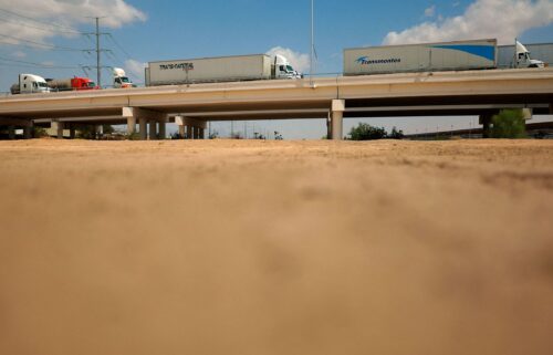 Trucks cross into the United States via the Zaragoza-Ysleta border bridge in Ciudad Juarez