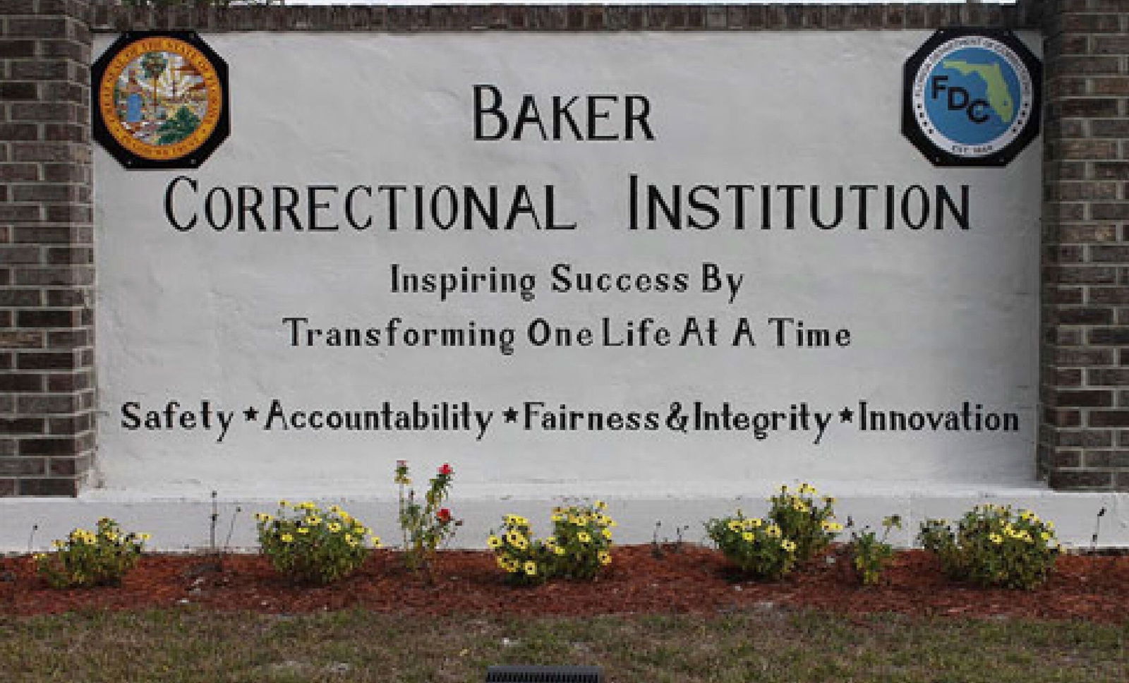 <i>Florida Department of Corrections/AP via CNN Newsource</i><br/>This undated image provided by the Florida Department of Corrections shows signage for the Baker Correctional Institution