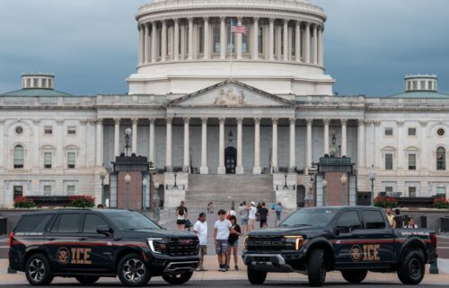 Immigration and Customs Enforcement (ICE) vehicles are parked at the US Capitol in Washington