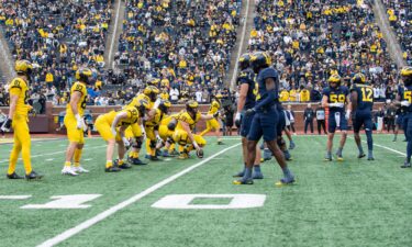 Wolverines teammates face off against one another in Michigan's annual Maize vs. Blue spring game at Michigan Stadium in Ann Arbor on April 19.
