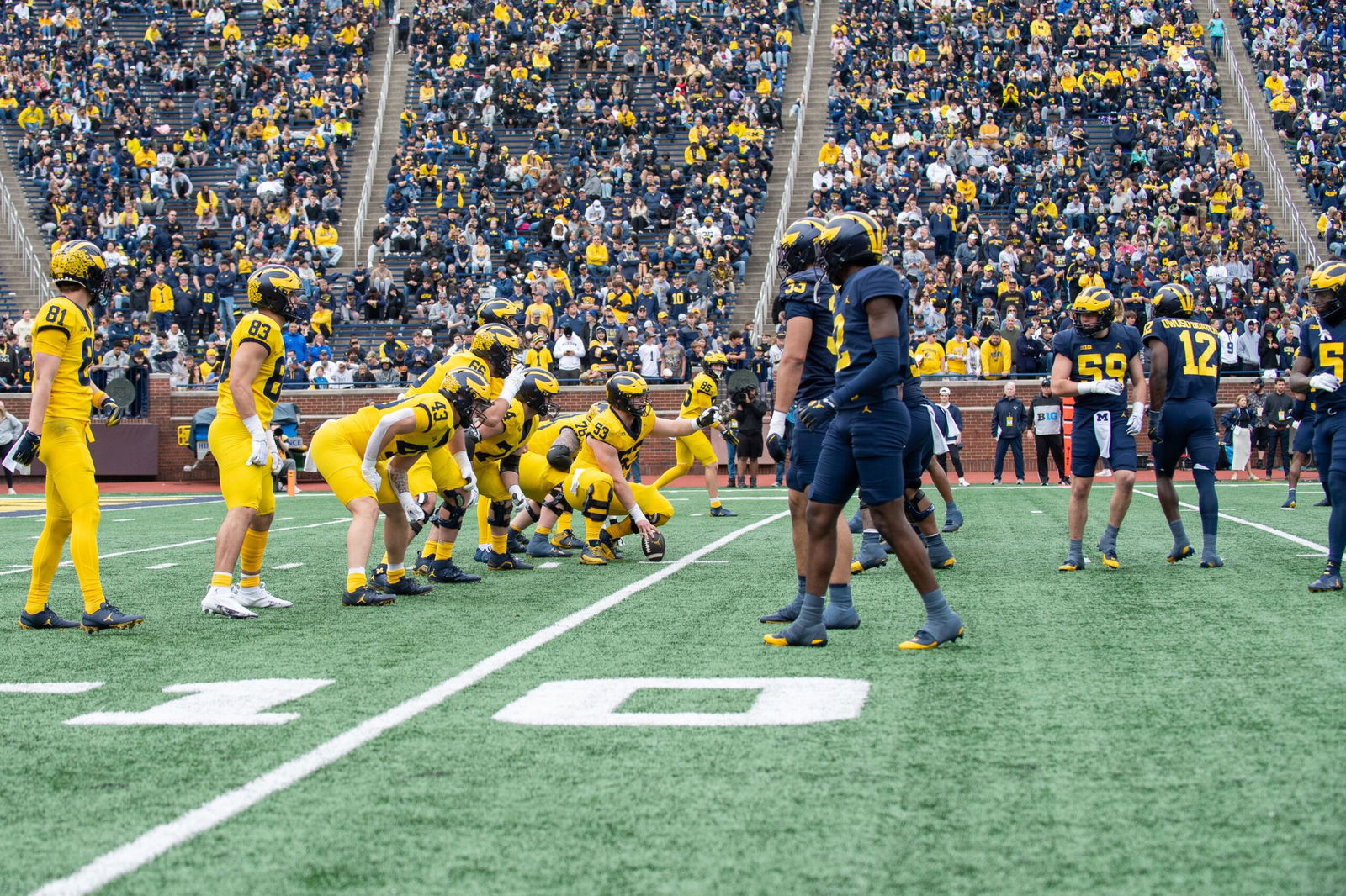 <i>Aaron J. Thornton/Getty Images via CNN Newsource</i><br/>Wolverines teammates face off against one another in Michigan's annual Maize vs. Blue spring game at Michigan Stadium in Ann Arbor on April 19.