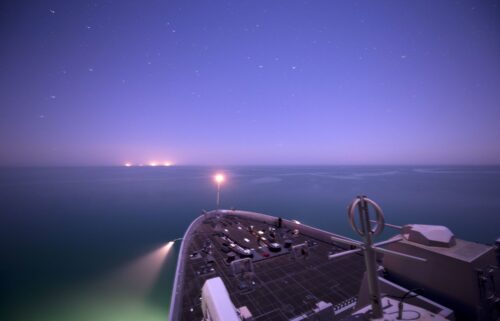 The USS New York anchored off the coast of Kuwait in February 27