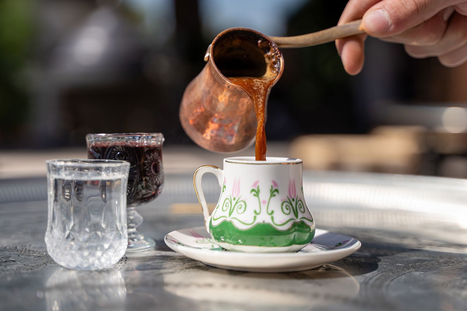 <i>Erman Gunes/iStockphoto/Getty Images via CNN Newsource</i><br/>A traditional Turkish coffee is pictured with cezve and cup.