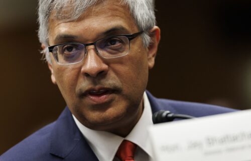 US National Institutes of Health Director Dr. Jay Bhattacharya testifies during a Senate Appropriations Committee hearing in Washington