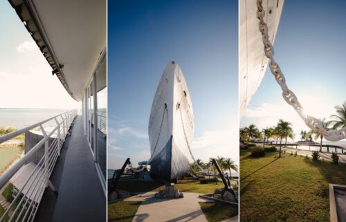 An aerial view of the Doulos Phos Ship Hotel located off Bintan in Indonedia.