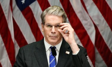 Treasury Secretary Scott Bessent is pictured in Stockholm on July 29. Bessent on August 19 threw cold water on the idea that Americans could soon receive tariff rebate checks.