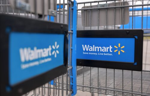 A Walmart cart sits outside a Supercenter in Miami