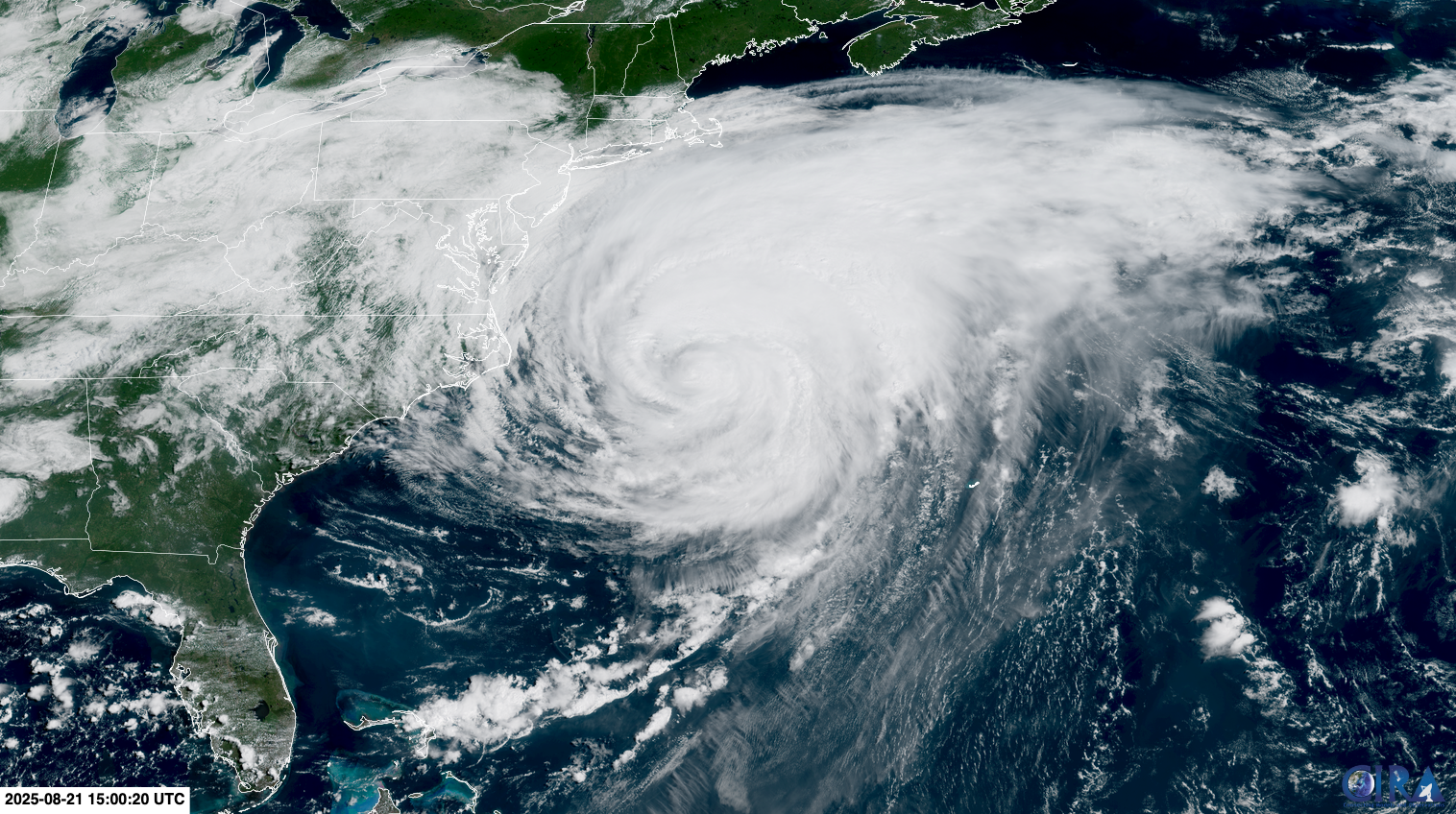 <i>CIRA/RAMMB/NOAA via CNN Newsource</i><br/>Hurricane Erin is pictured via satellite on August 21.