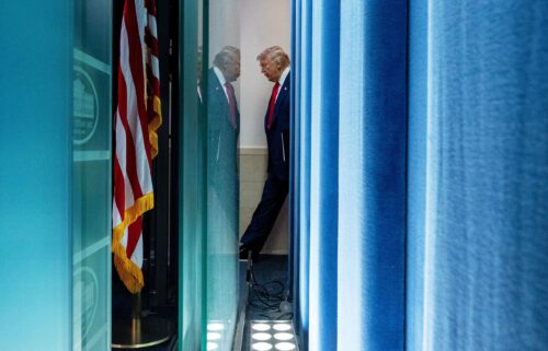President Donald Trump arrives to the James Brady Press Briefing Room at the White House