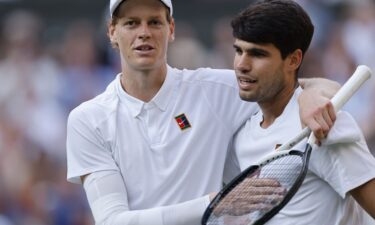 Alcaraz celebrates after defeating Sinner in a marathon French Open final in June.