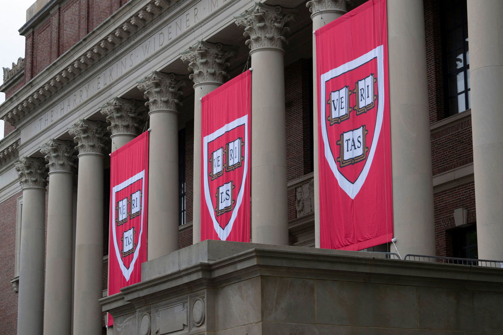 <i>Rick Friedman/AFP/Getty Images/File via CNN Newsource</i><br/>Harvard banners hang in front of Widener Library during the 374th Harvard Commencement in Harvard Yard in Cambridge