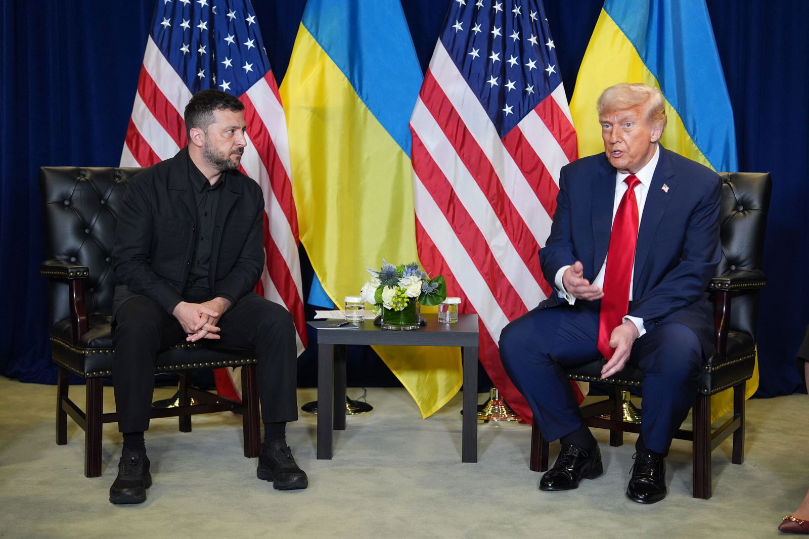 <i>Evan Vucci/AP via CNN Newsource</i><br/>President Donald Trump meets with Ukrainian President Volodymyr Zelenskyy during the United Nations General Assembly